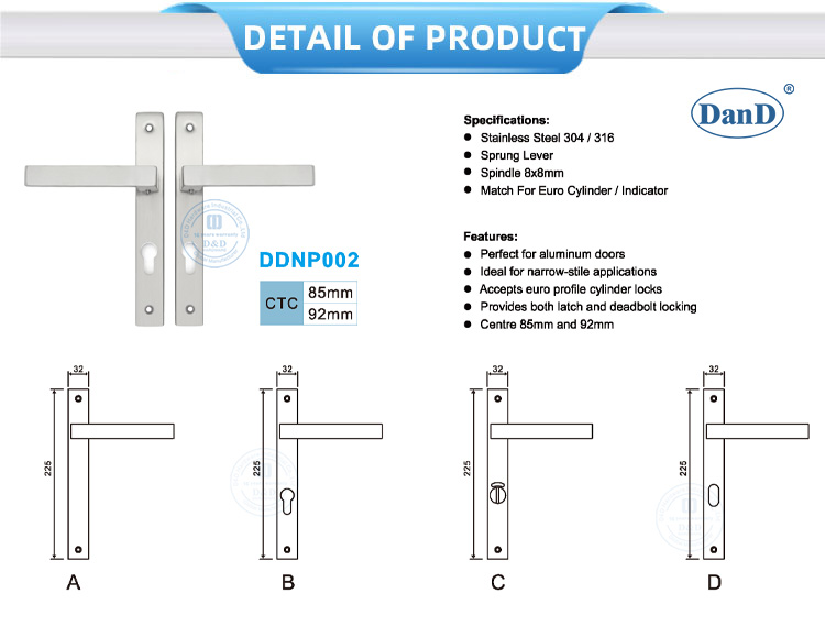 Manija de puerta estrecha