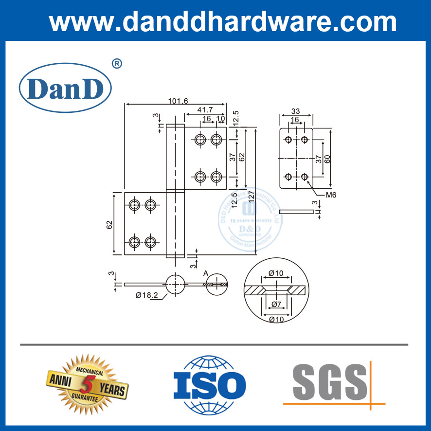 Placa de refuerzo de acero de la puerta de metal para la bisagra de la bandera-DDHR002