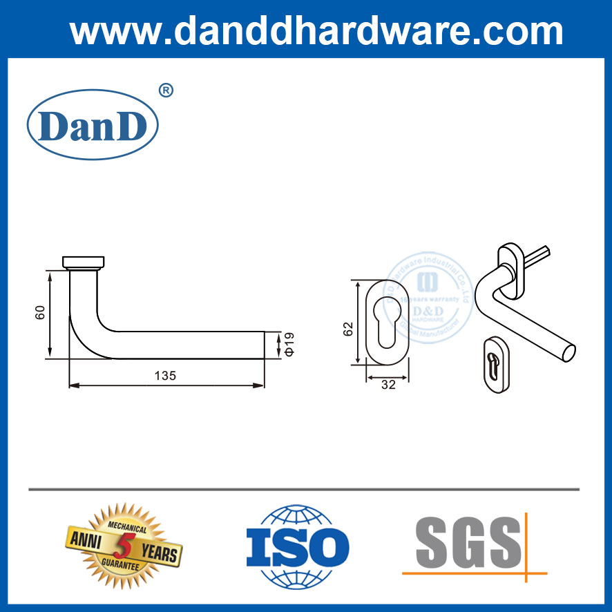 Morden Simple Design Manijas de las puertas de dormitorio de acero inoxidable para marco estrecho-DDNH002