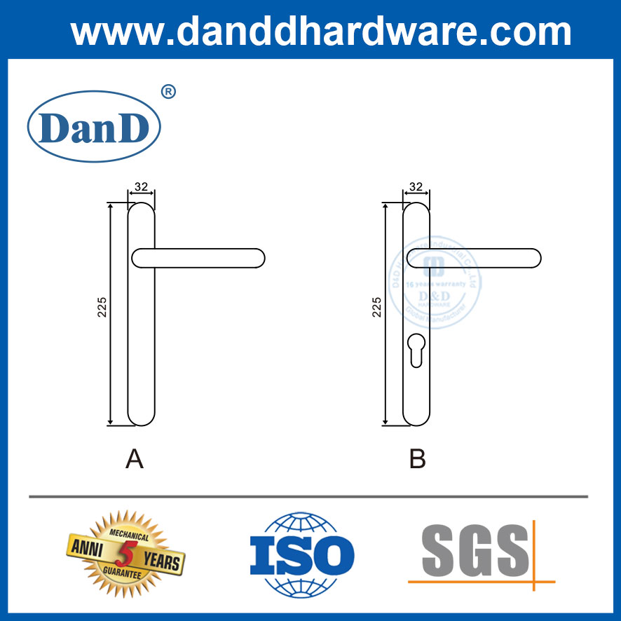 Handles de las puertas europeas de acero inoxidable de marco estrecho con placa-DDNP001
