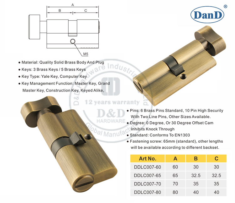 Bloqueo de puerta comercial de lat&oacute;n antiguo Cilindro-D y Hardware