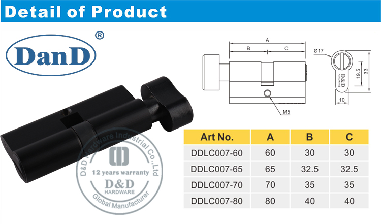 Lock de lat&oacute;n negro Lock Cylinder-D y D Hardware