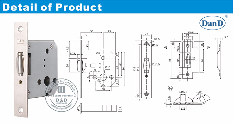 Cerradura de puerta de acero inoxidable Body-D y D Hardware