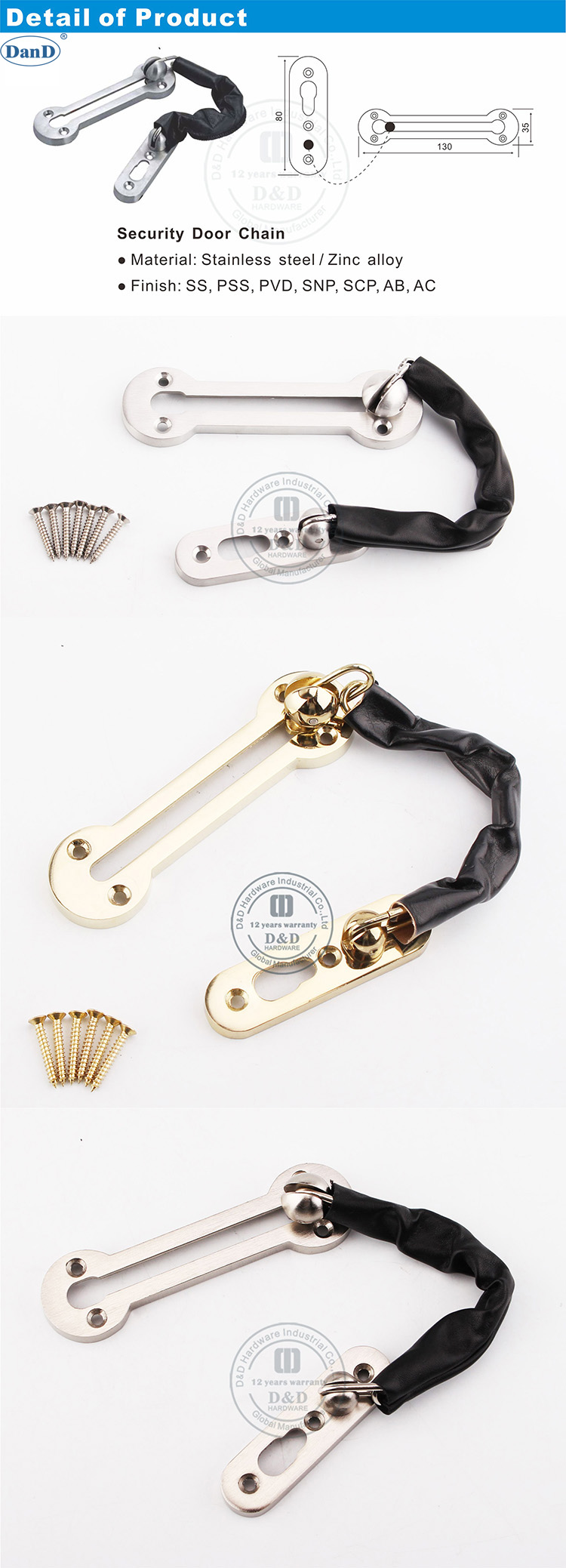 Cadena de puerta para puerta de madera DOOR-D y D Hardware.