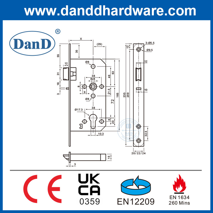 Certificado CE EN1670 Mortise Lock Hardware Night Latch Lock-DDML014-5572