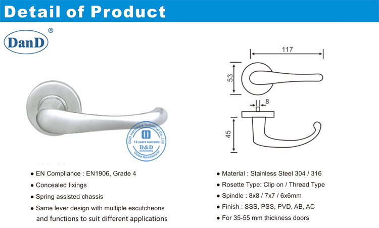 Palanca de puerta de entrada Manilla D & D Hardware