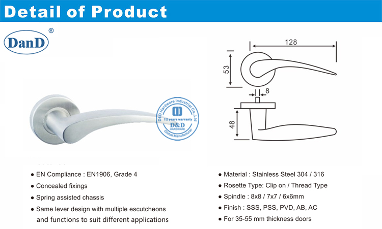 Palanca de la puerta exterior con hardware Lock-D y D