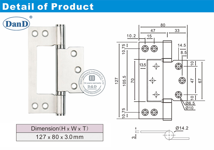 Acero inoxidable de madera Flush Hinge-D y Hardware