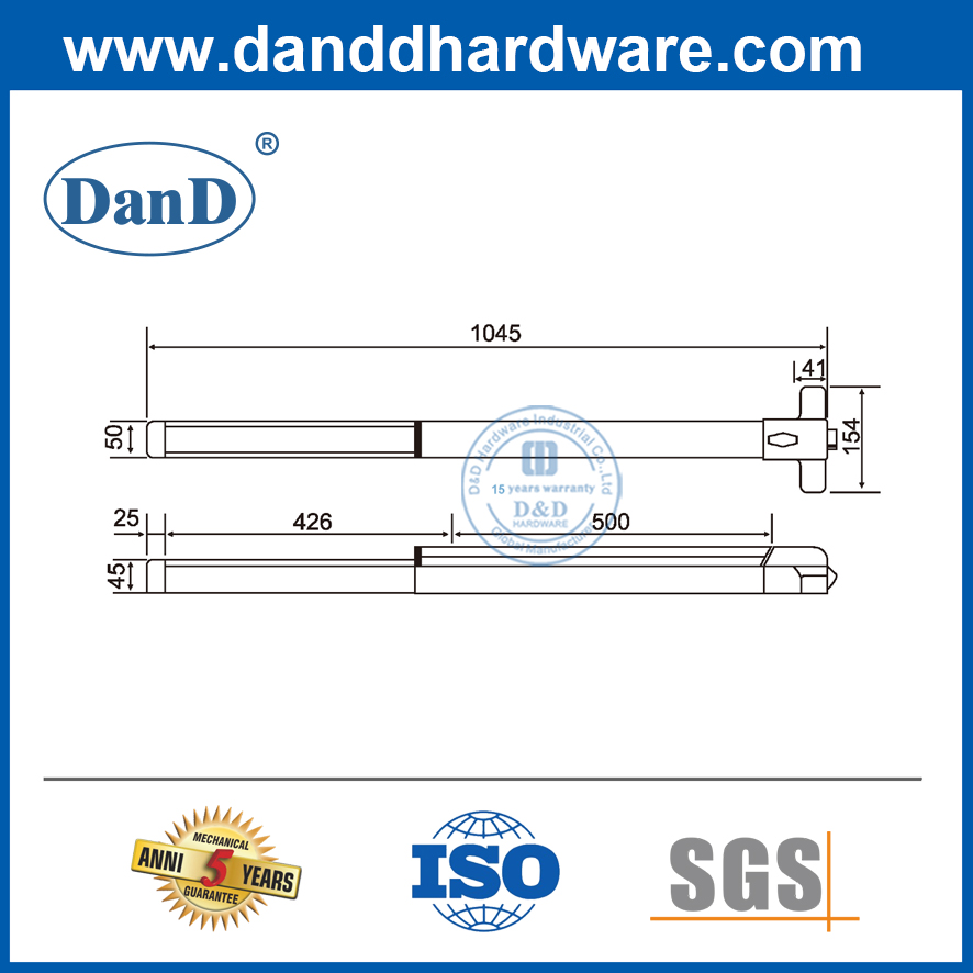 Hardware de la puerta de la barra de pánico Salida de borde de perrera Material de acero Barra de pánico Dogging-DDPD007