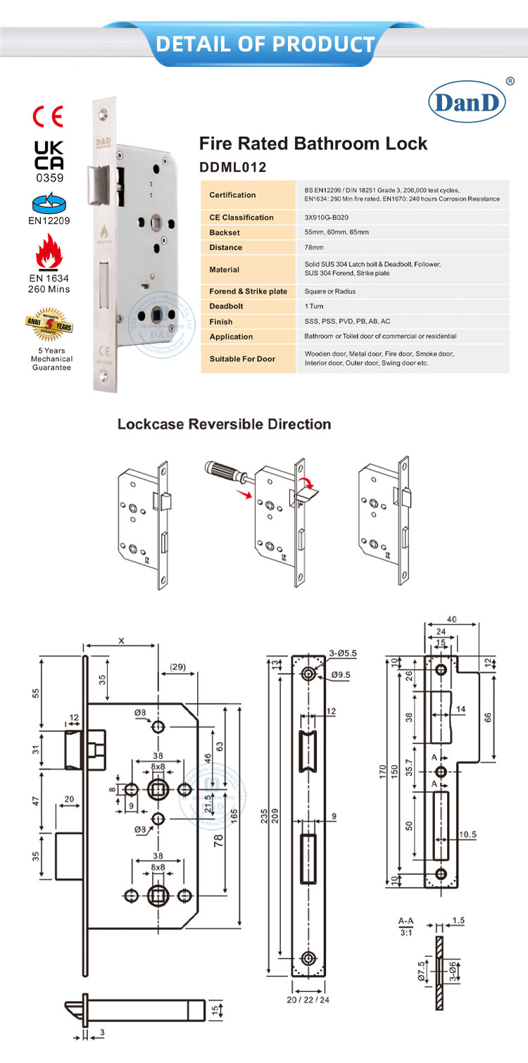 Cerradura de mortaja de la puerta del ba&ntilde;o