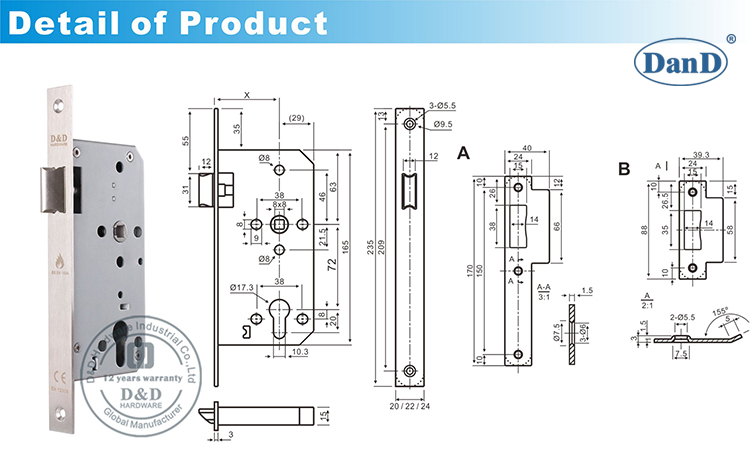 Lock-D y H hardware a prueba de fuego a prueba de fuego