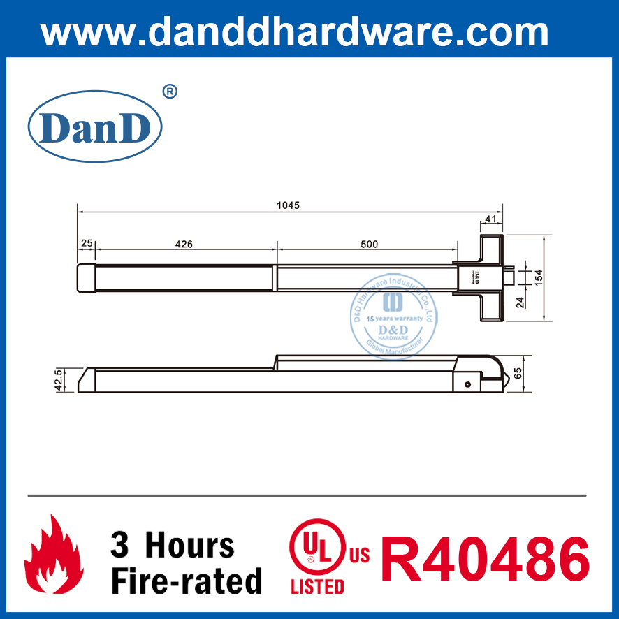 Hardware de salida de fuego Hardware de acero inoxidable UL Listado de resistencia al fuego Rim EXIT DDPD003