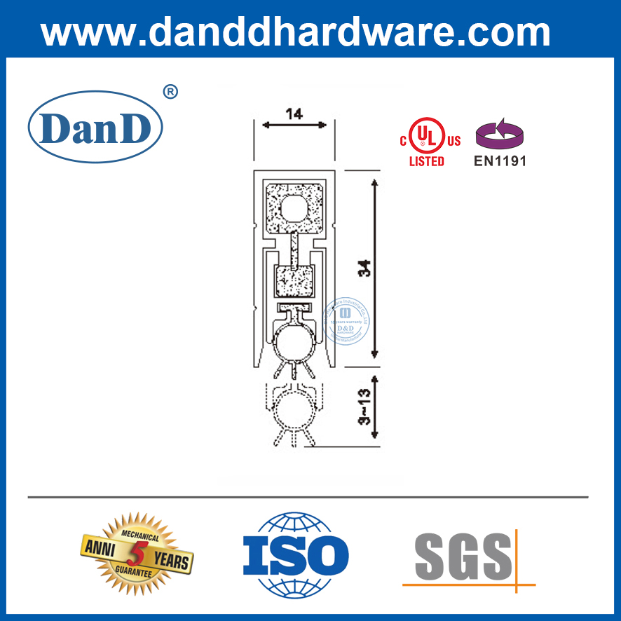 Aluminio Automático Drop Sello Puerta oculta Sellado de la puerta del piso del piso DDBS001
