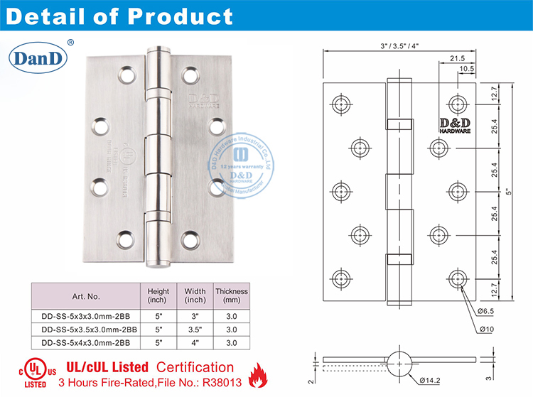 Bisagra de puertas UL