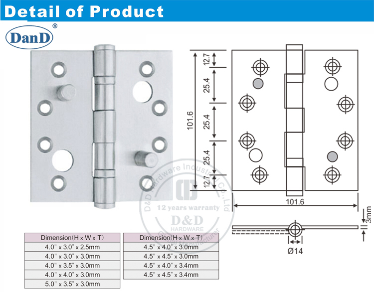 Bisagra de seguridad doble de acero inoxidable