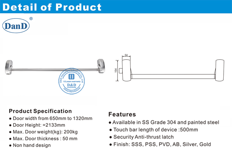 Salida de emergencia Panic Bar-D y Hardware D