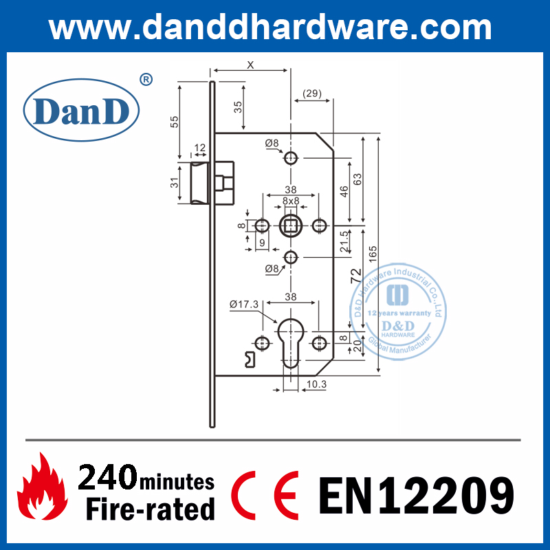 CE EN12209 SS304 Fuego de morturas Cerradura de Lock-DDML011