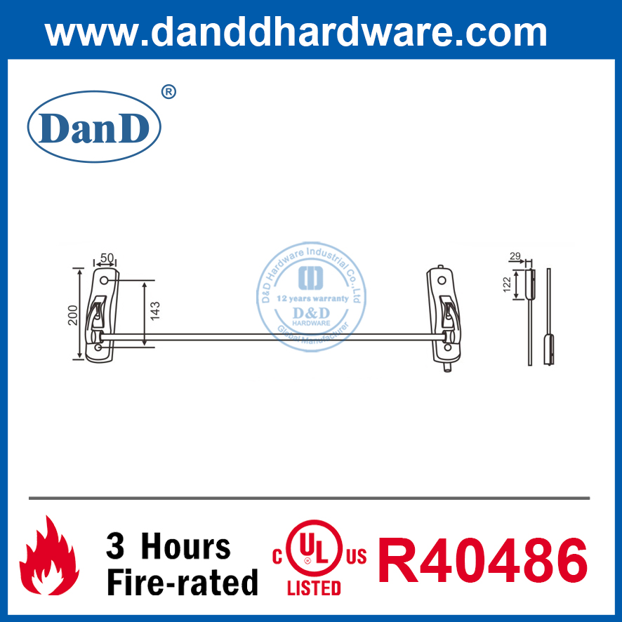 Dispositivo de salida de pánico de barra cruzada de acero inoxidable 304 para puerta de emergencia DDPD010