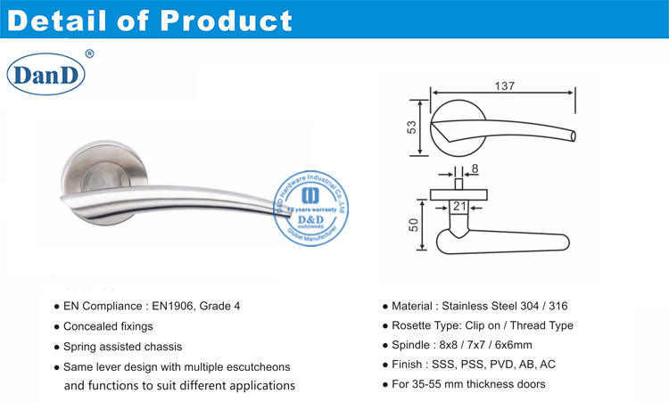 Hardware de palanca de la puerta de la puerta delantera y D