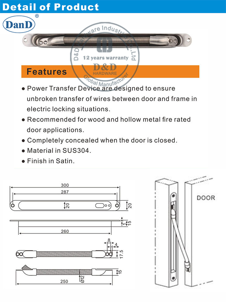 Herrajes de arquitectura para puerta de metal Door-D y D Hardware