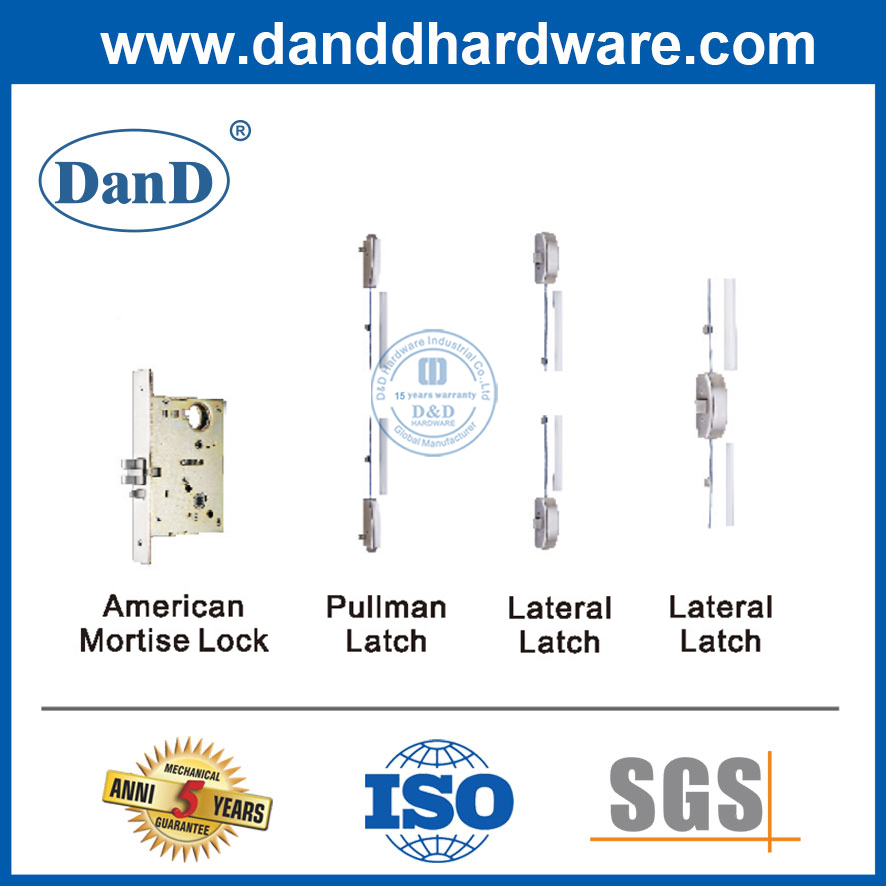 Hardware de puerta de salida comercial Hardware de acero inoxidable y aluminio Barra de pánico de 3 puntos DDPD307