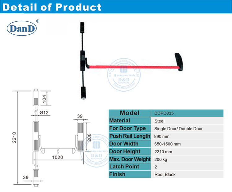 Dispositivo de salida de p&aacute;nico de barra cruzada