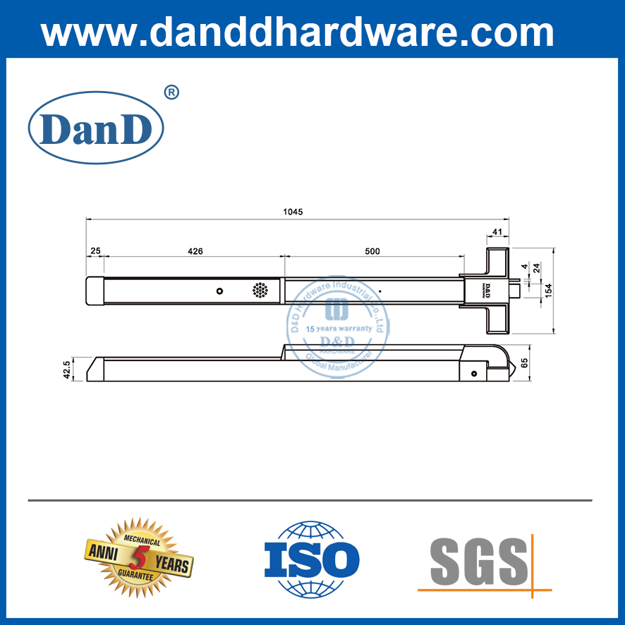 Hardware de la puerta de la barra de pánico eléctrico Material de acero Barra de pánico eléctrico para la puerta del hotel DDPD031