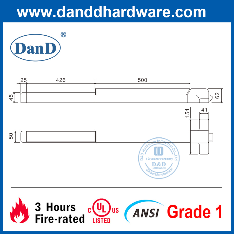 ANSI Grado 1 UL de acero de acero Panic Door Push Bar-DDPD003