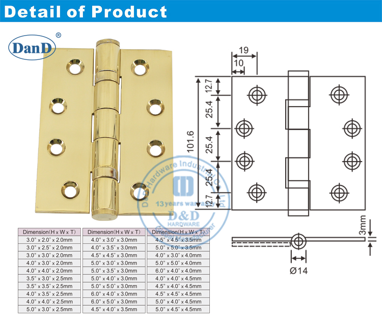 Puerta de lat&oacute;n pulida Bisagra-DDS001