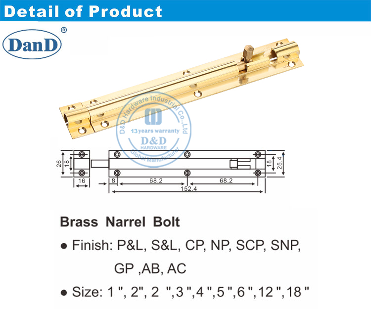 Brass Barrel Bolt-DDDB016