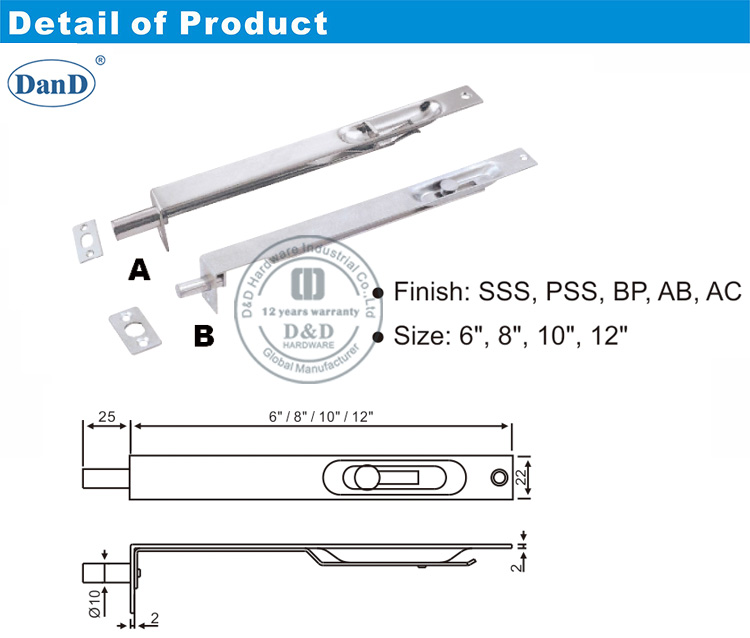 Puerta de madera de acero inoxidable Bolt-D y hardware D