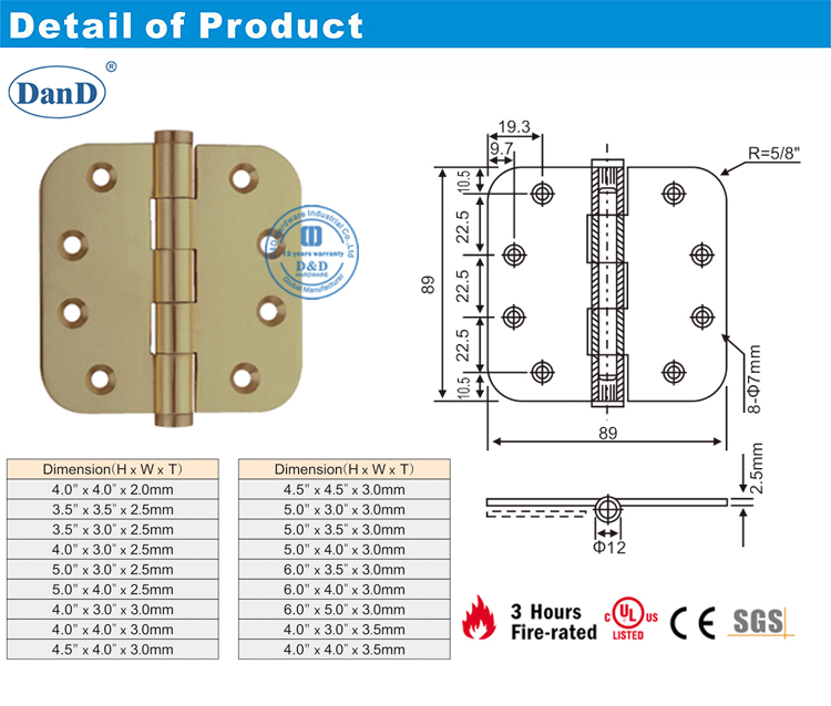 Herdo de bisagra de lat&oacute;n macizo y hardware D
