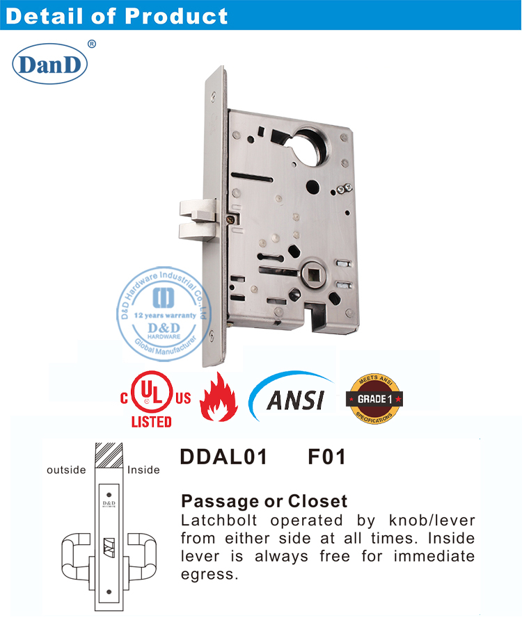 ANSI Passage Door Lock-D y D Hardware