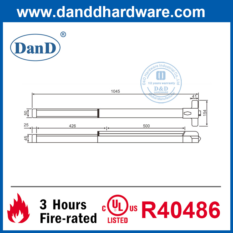 Dispositivo de salida de pánico SS304 RIM Push Bar con función de puño-DDPD007