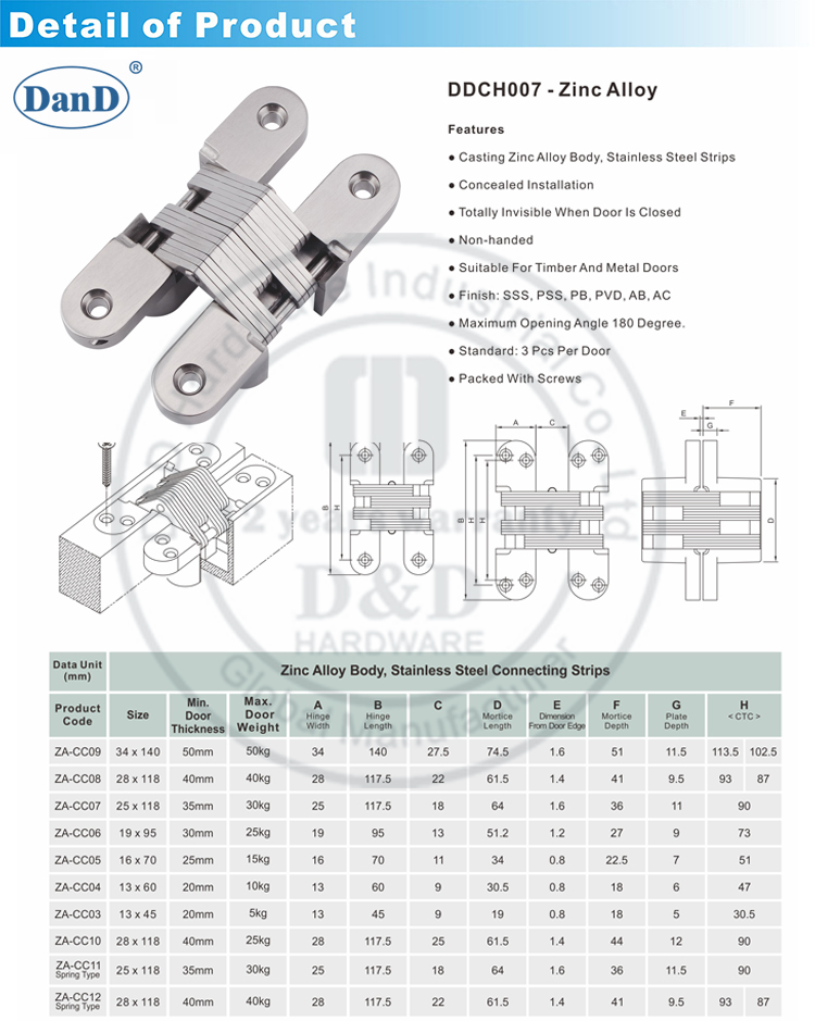 Alloy de zinc Oculted Hinge -D y D Hardware 1
