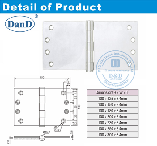 Proyecci&oacute;n de acero inoxidable Hingery-D y D hardware
