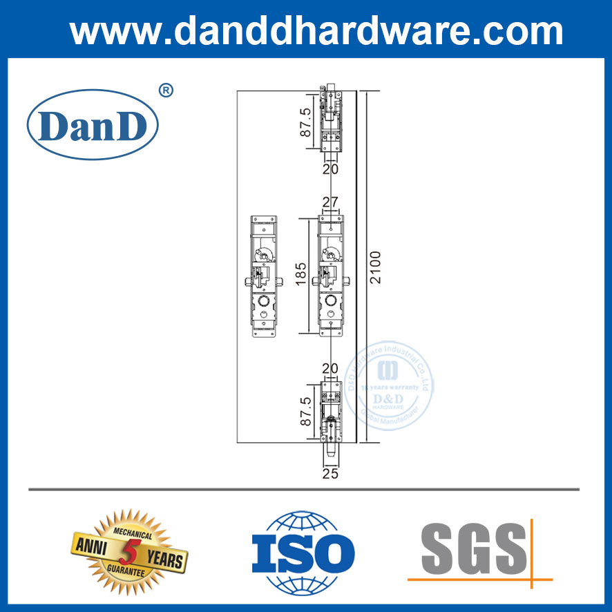 Barra cruzada de puerta comercial de puerta cruzada Tipo de acero Puerta de barra de pánico con hardware de pánico-DDPD037