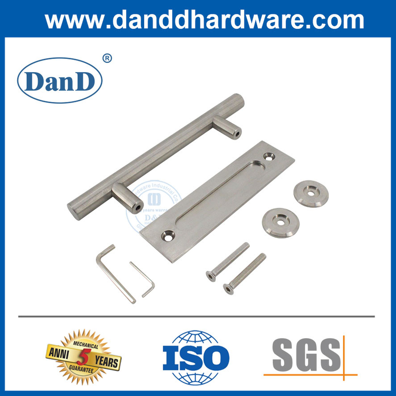 Hardware de puerta de granero deslizante de acero inoxidable satinado Hardware de doble manija lateral DDBD102