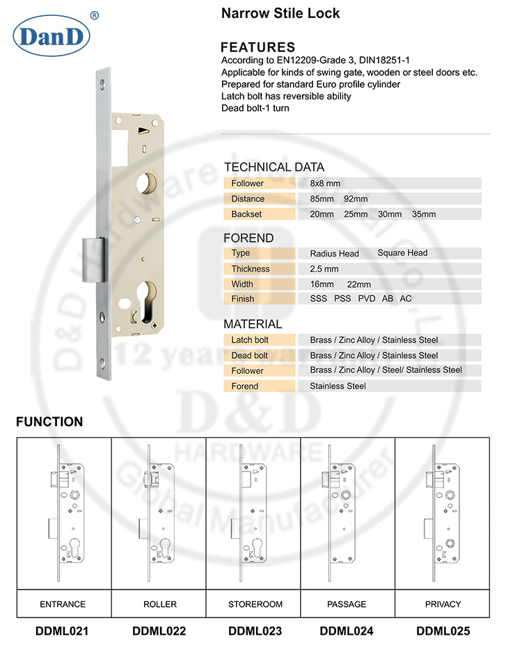 StoreRoom Estrecho Stile Lock-D y D Hardware