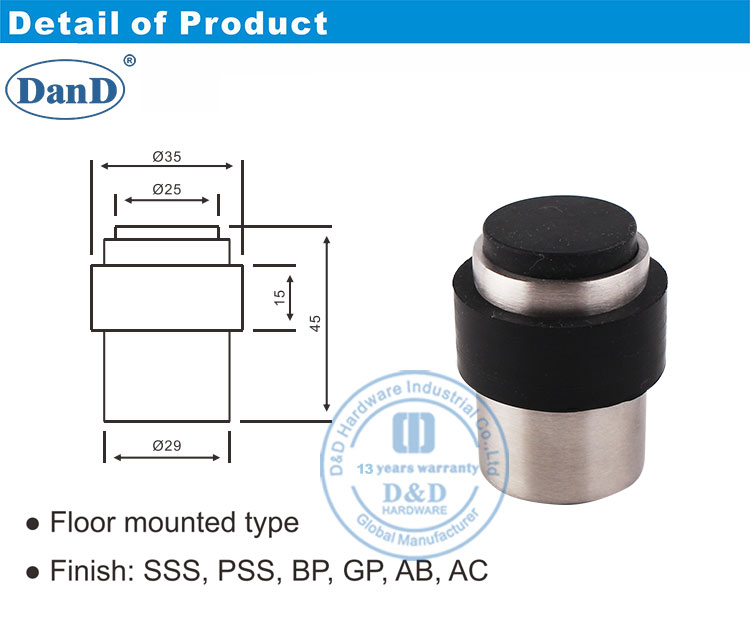 Hardware de parada de puerta comercial