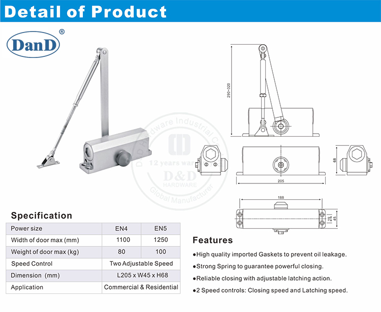 Puerta de fuego Closer-D y D Hardware