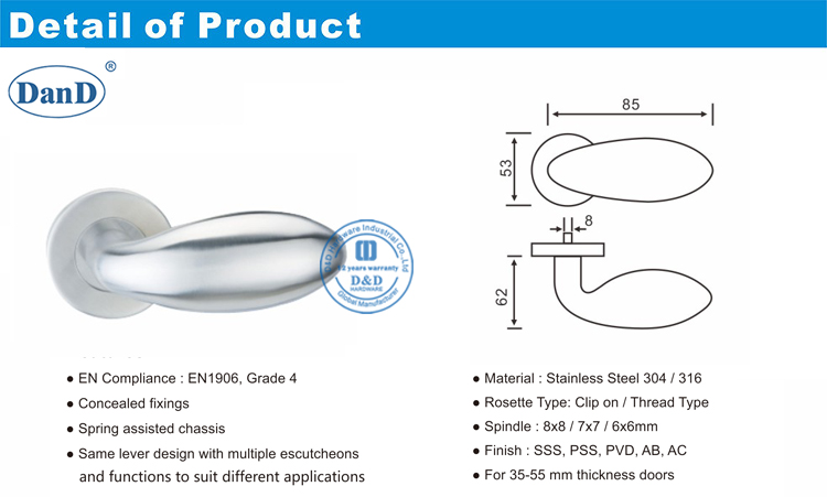 Moderno interior de puerta interior manija D y D hardware