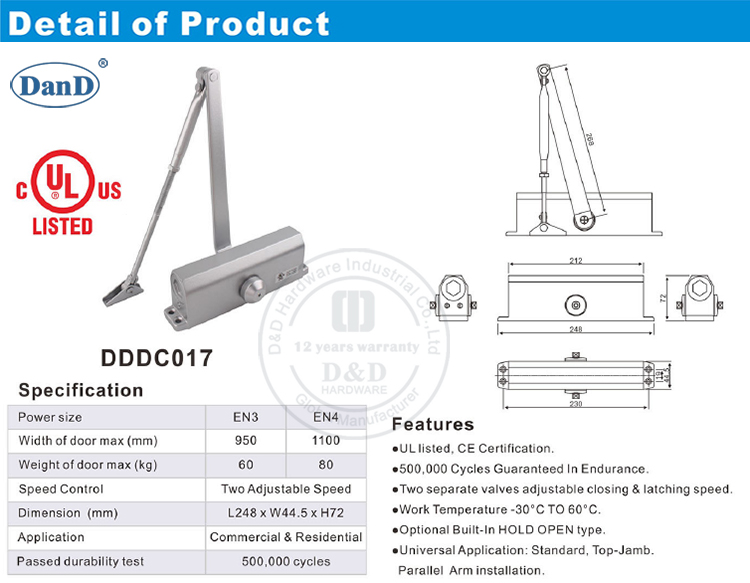 UL Spring Door Closer-D y D Hardware