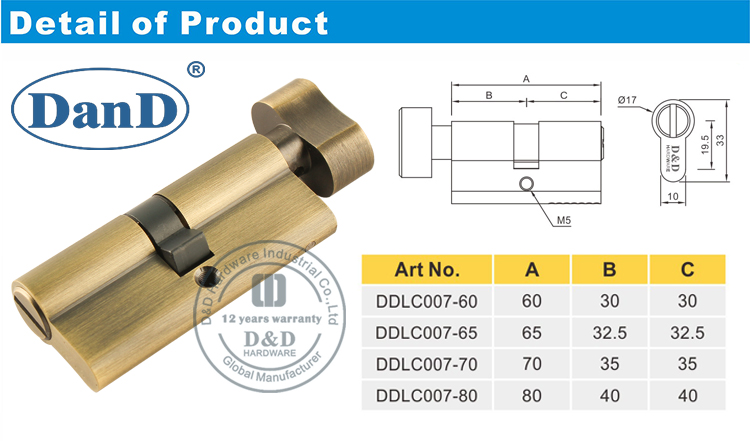 Bloqueo de puerta de lat&oacute;n antiguo Cilindro-D y D hardware