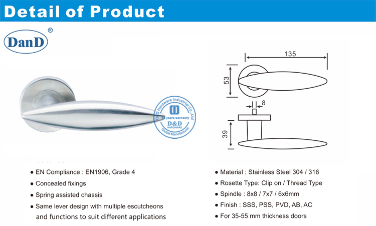 Moderno interior de puerta interior manija D y D hardware