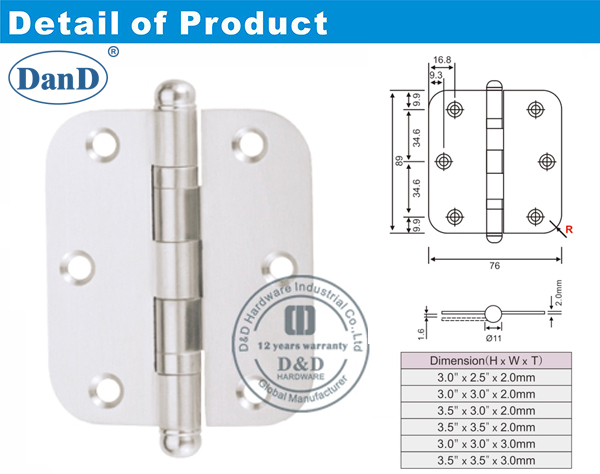 Bisagra de puerta de acero inoxidable con bola Tip-D y D hardware