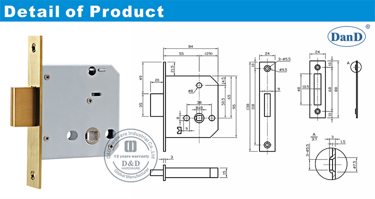 Cerradura de puerta de grado 304 Body-D y D Hardware