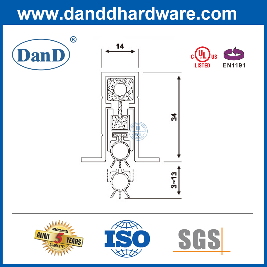 Aluminio Automático de la puerta oculta del sello de la puerta de la puerta del fondo para la puerta de humo DDBS002