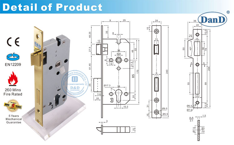Puerta de lat&oacute;n pulida Lock-DDML026
