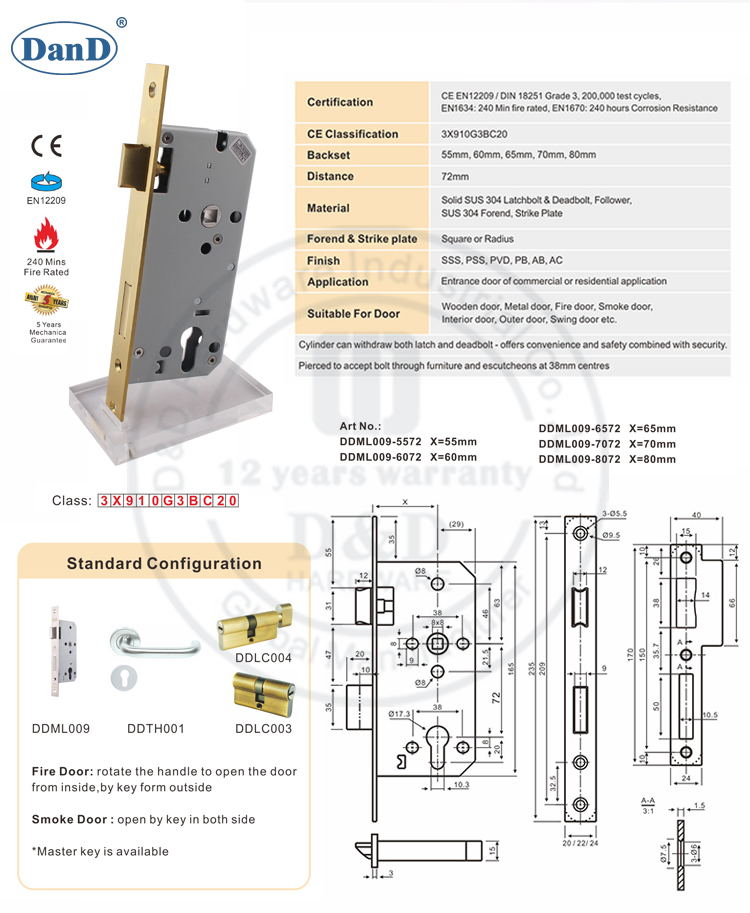 Hardware europeo Golden Mortise Lock-D y D
